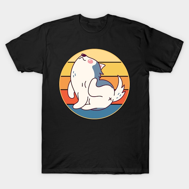 Funny Kawaii Cute Husky Dog Vintage Retro Sunset T-Shirt by Inspirational And Motivational T-Shirts